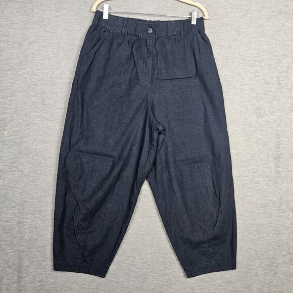 Poetry Pants - POETRY Women's Navy Blue Linen Cotton Blend High Rise Pants Sz US 10